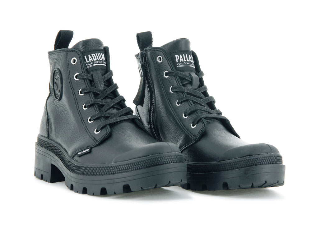 Palladium PALLABASE LEATHER Women's Boots Black | Canada-1486