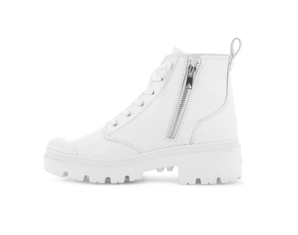 Palladium PALLABASE LEATHER Women's Boots White / White | Canada-1854