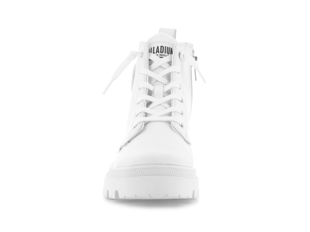 Palladium PALLABASE LEATHER Women's Boots White / Black | Canada-7985