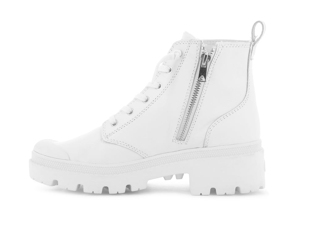 Palladium PALLABASE LEATHER Women's Boots White / Black | Canada-7985