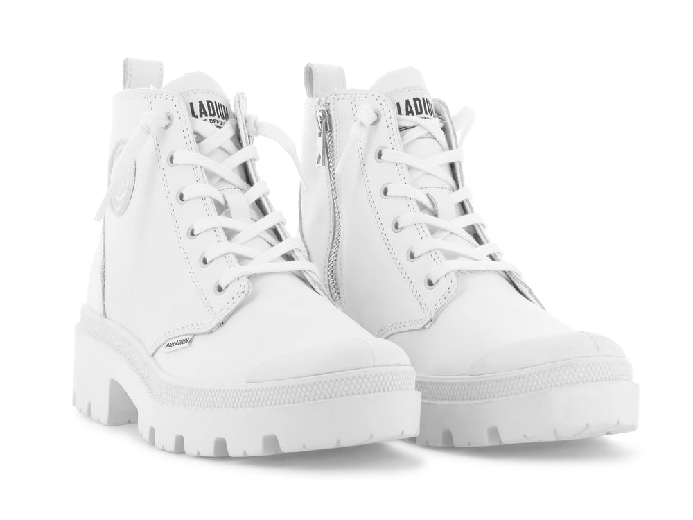 Palladium PALLABASE LEATHER Women's Boots White / Black | Canada-7985