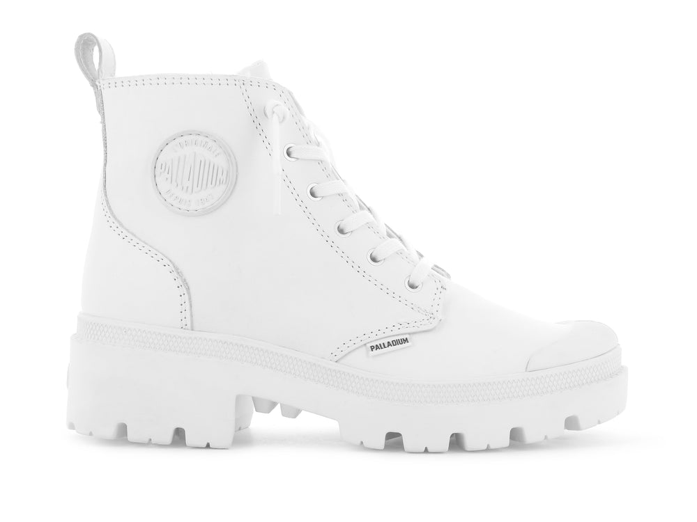 Palladium PALLABASE LEATHER Women\'s Boots White / Black | Canada-7985