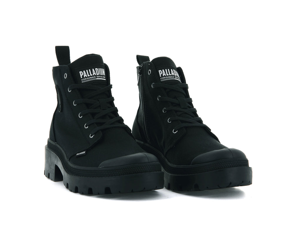 Palladium PALLABASE TWILL Women's Boots Black | Canada-1683
