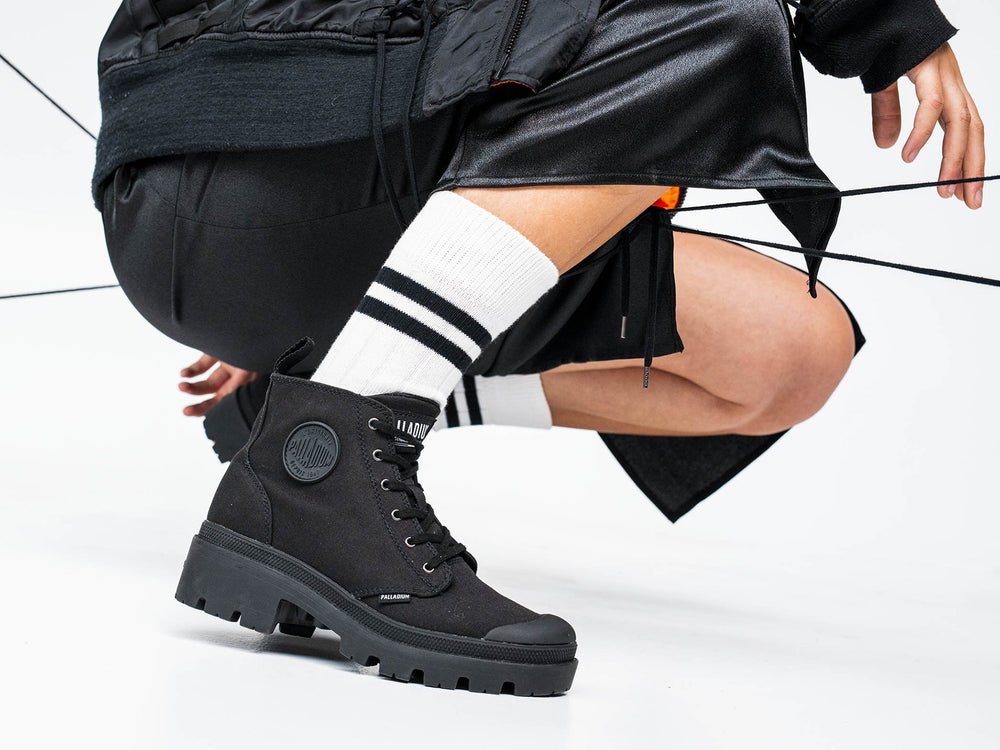 Palladium PALLABASE TWILL Women's Boots Black | Canada-1683