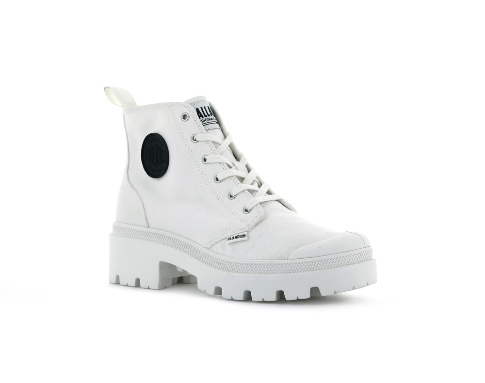 Palladium PALLABASE TWILL Women's Boots White | Canada-9746