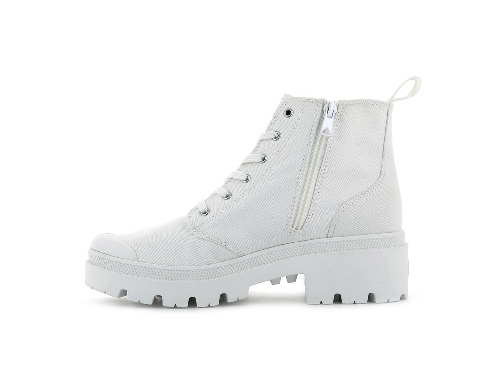 Palladium PALLABASE TWILL Women's Boots White | Canada-9746