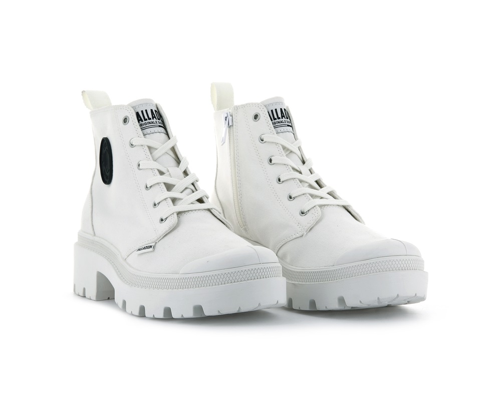 Palladium PALLABASE TWILL Women's Boots White | Canada-9746