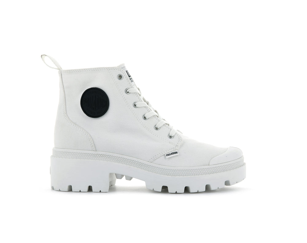 Palladium PALLABASE TWILL Women\'s Boots White | Canada-9746