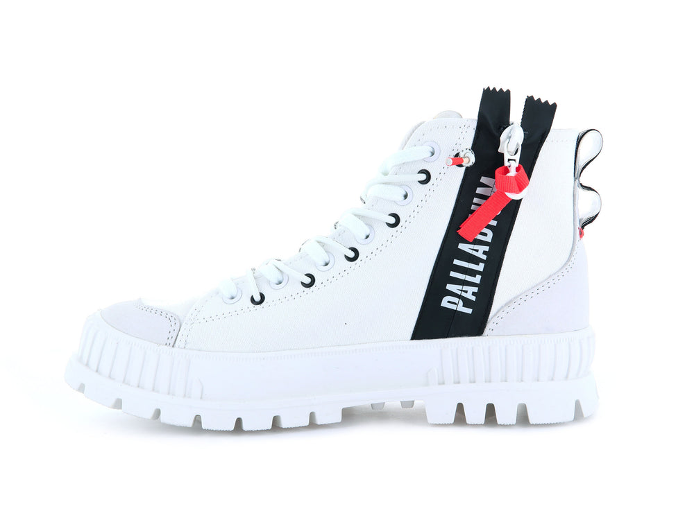 Palladium PALLASHOCK BACK ZIP Women's High Top Sneakers White | Canada-5341