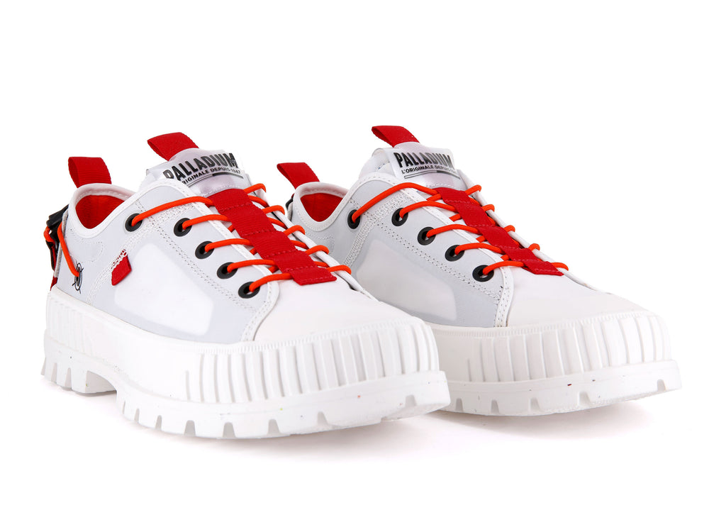 Palladium PALLASHOCK LO TICKET TO EARTH Women's Sneakers White | Canada-8043