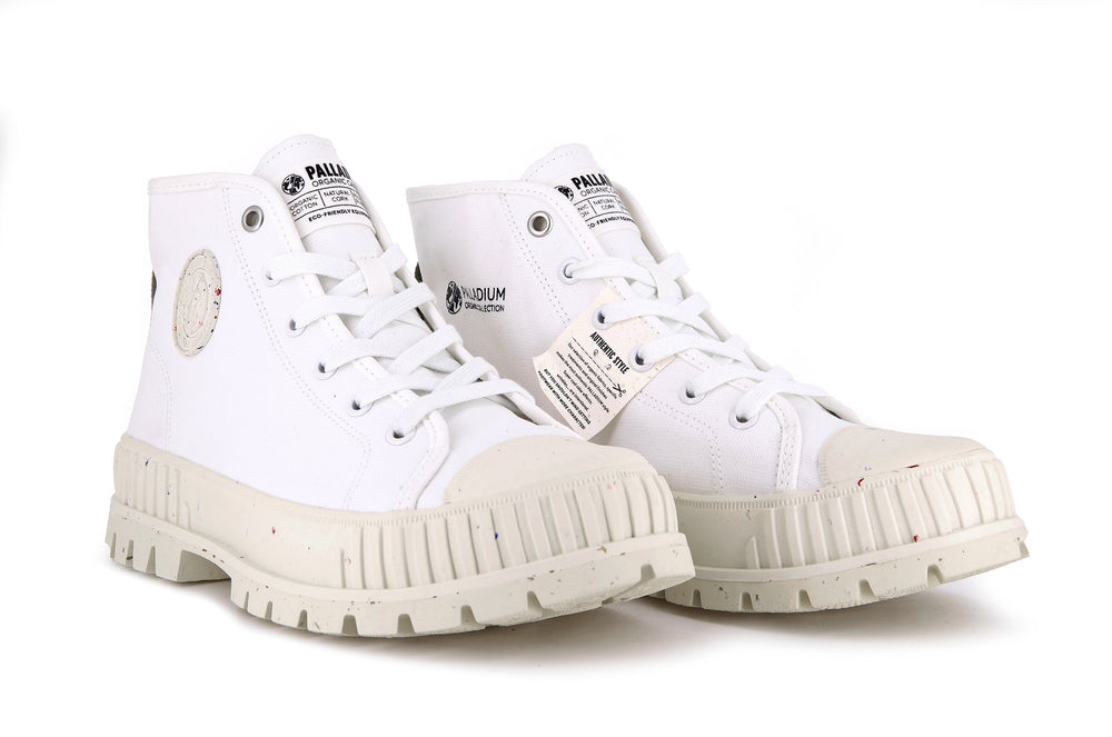Palladium PALLASHOCK MID ORGANIC Men's Sneakers White | Canada-6589