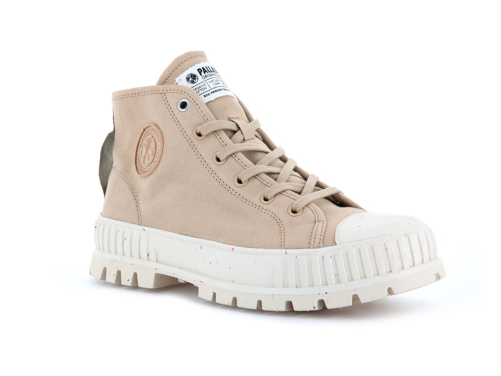 Palladium PALLASHOCK MID ORGANIC Women's High Top Sneakers Desert | Canada-8502
