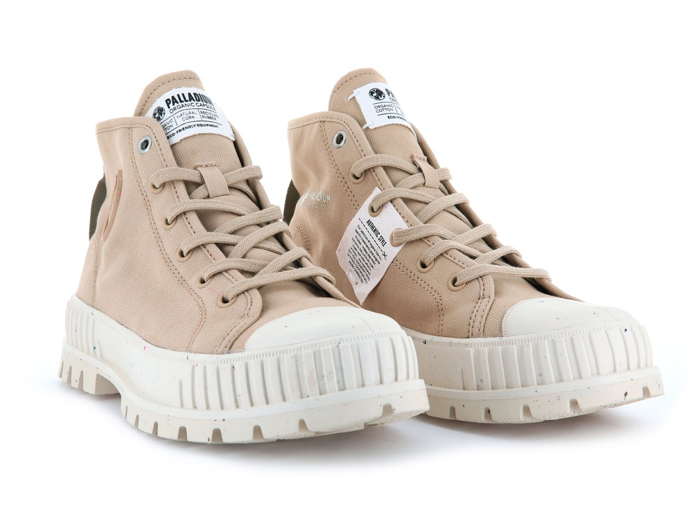 Palladium PALLASHOCK MID ORGANIC Women's High Top Sneakers Desert | Canada-8502