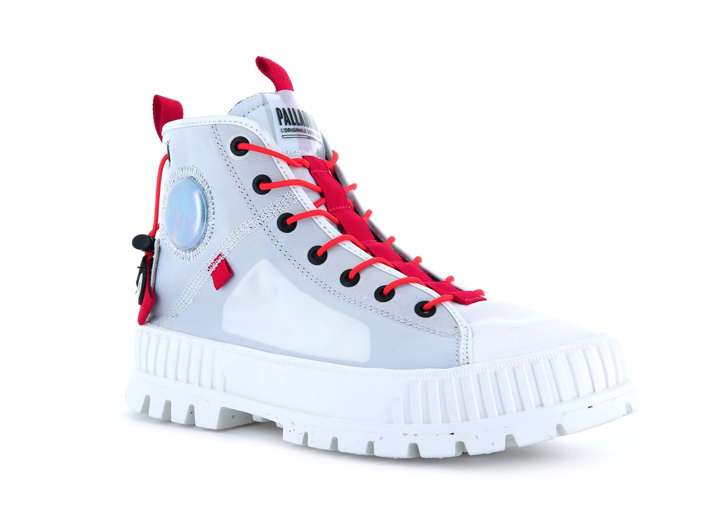 Palladium PALLASHOCK MID TICKET TO EARTH Women's High Top Sneakers White | Canada-1397