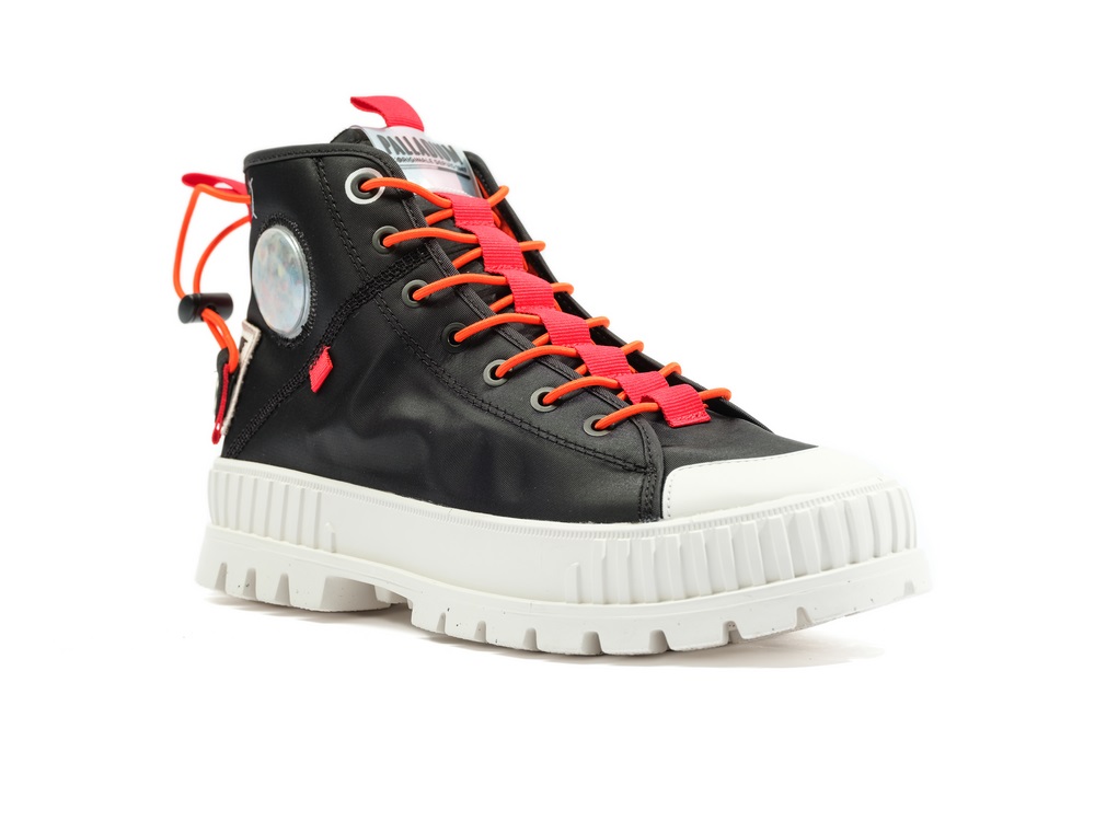 Palladium PALLASHOCK MID TICKET TO EARTH Women's High Top Sneakers Black | Canada-4128