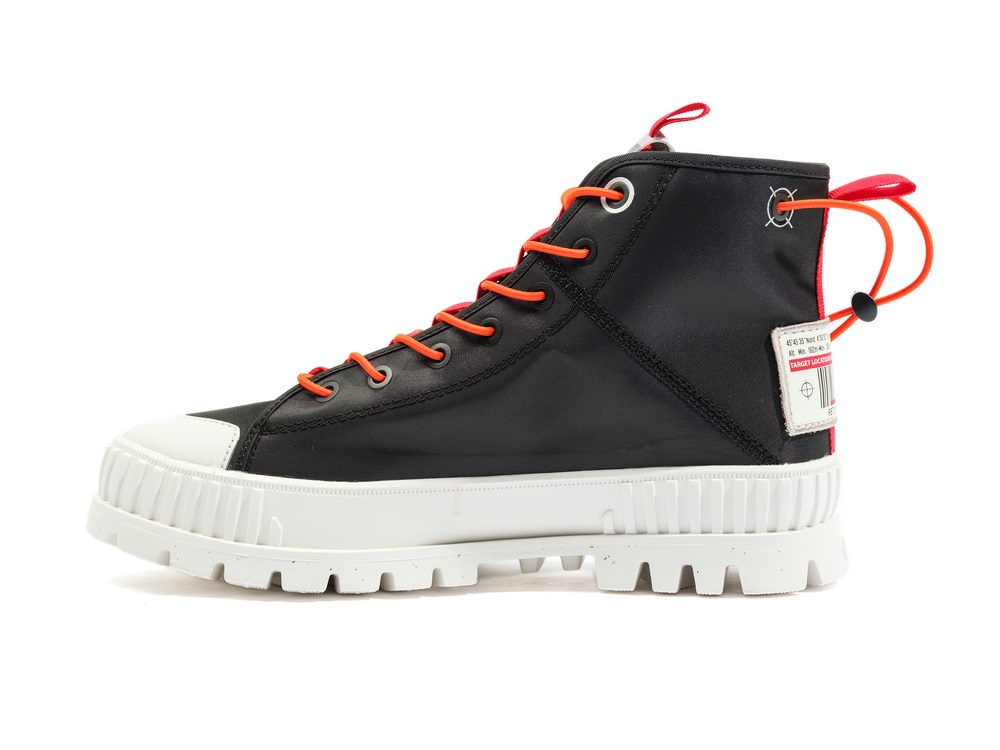 Palladium PALLASHOCK MID TICKET TO EARTH Women's High Top Sneakers Black | Canada-4128