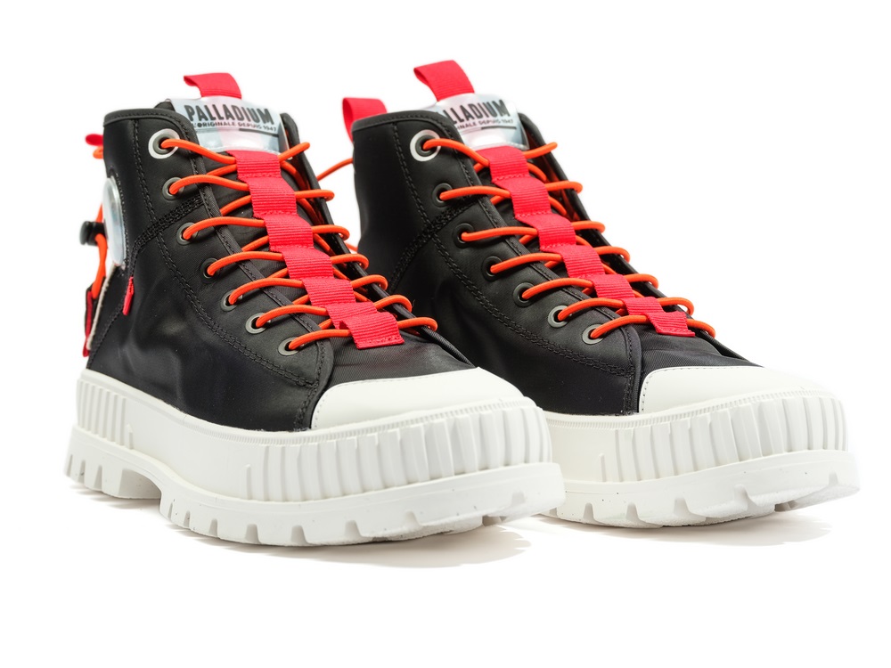 Palladium PALLASHOCK MID TICKET TO EARTH Women's High Top Sneakers Black | Canada-4128
