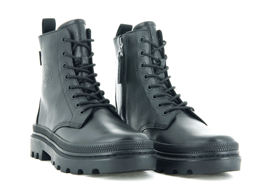 Palladium PALLATROOPER OFF LEATHER Women's Winter Boots Black | Canada-8576