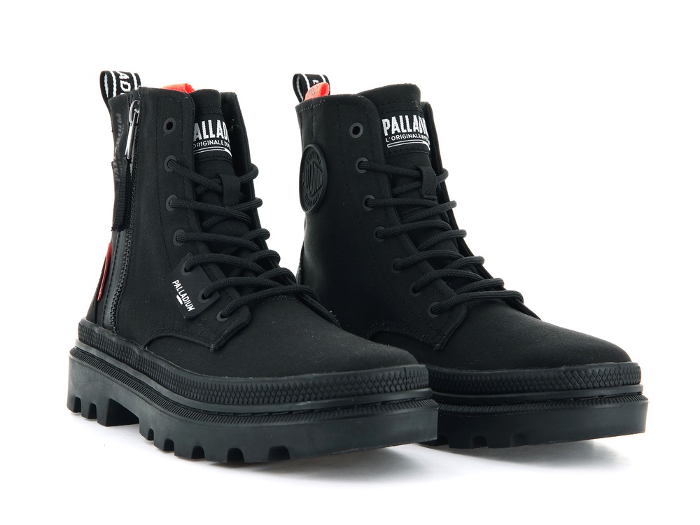 Palladium PALLATROOPER ZIP CANVAS Women's High Top Sneakers Black | Canada-0759