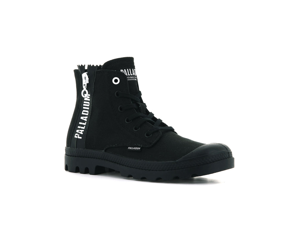 Palladium PAMPA 2 BACK ZIP CANVAS Women's Boots Black | Canada-9472