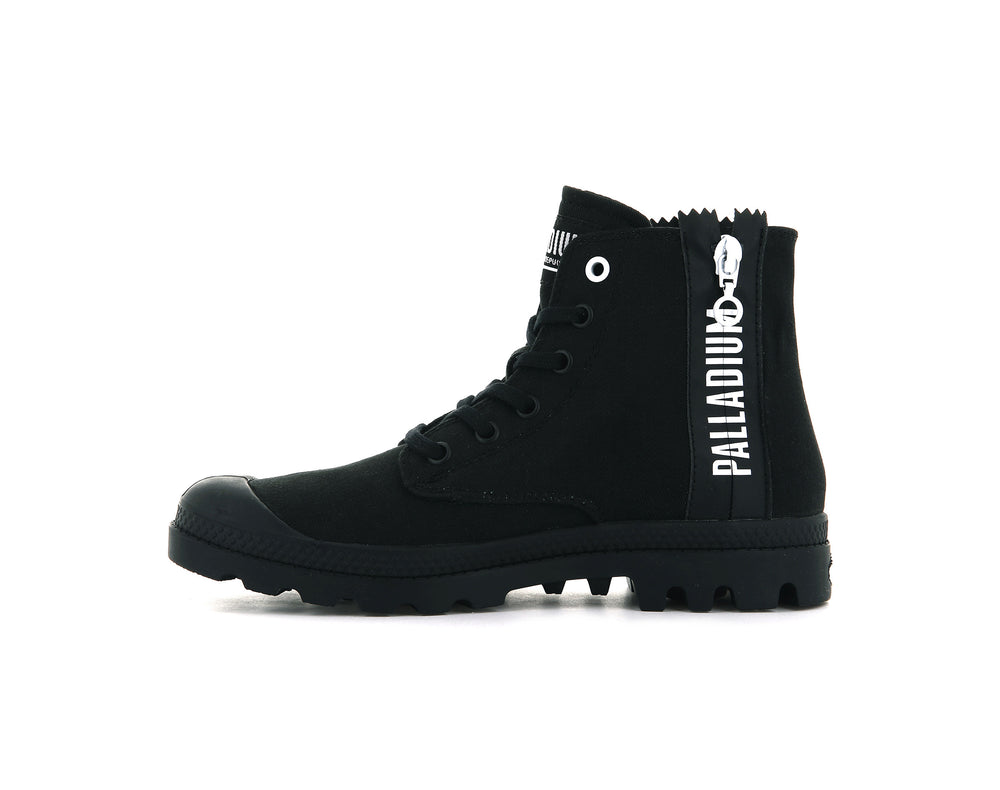 Palladium PAMPA 2 BACK ZIP CANVAS Women's Boots Black | Canada-9472
