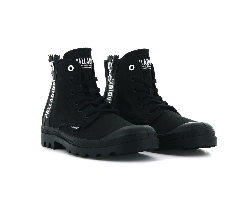 Palladium PAMPA 2 BACK ZIP CANVAS Women's Boots Black | Canada-9472