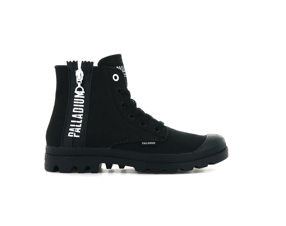 Palladium PAMPA 2 BACK ZIP CANVAS Women\'s Boots Black | Canada-9472
