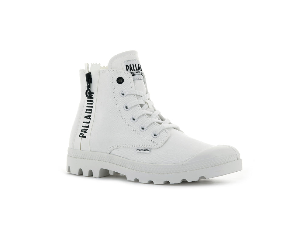 Palladium PAMPA 2 BACK ZIP CANVAS Women's Boots White | Canada-9754