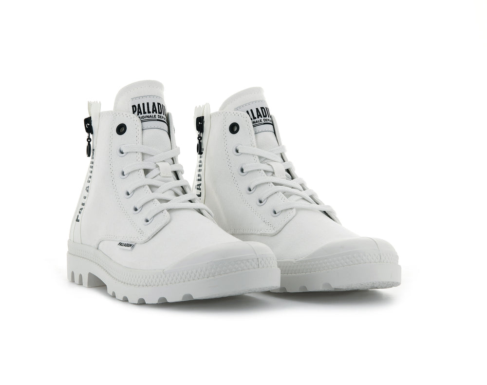 Palladium PAMPA 2 BACK ZIP CANVAS Women's Boots White | Canada-9754