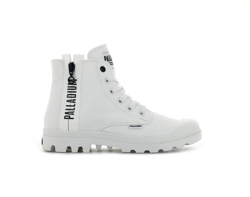 Palladium PAMPA 2 BACK ZIP CANVAS Women\'s Boots White | Canada-9754