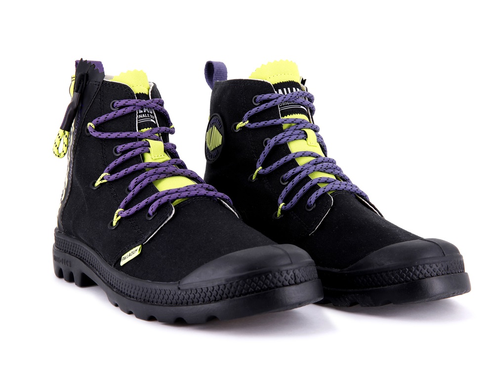 Palladium PAMPA LITE LACE IT Men's Boots Black / Light Green | Canada-2538