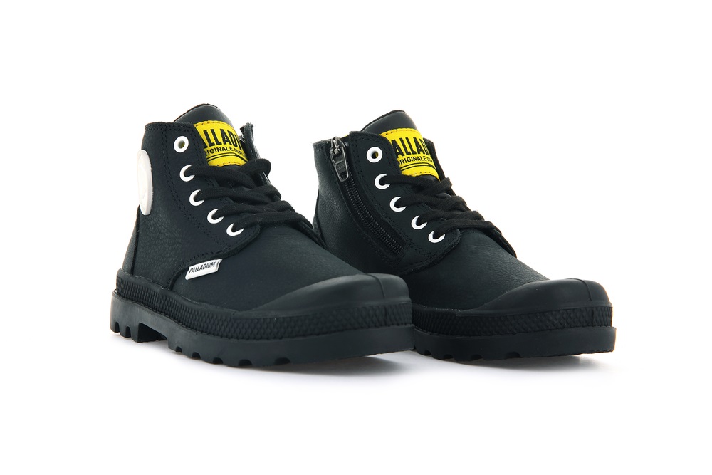 Palladium PAMPA MID LTH ZIP Kids' Boots Black | Canada-0869
