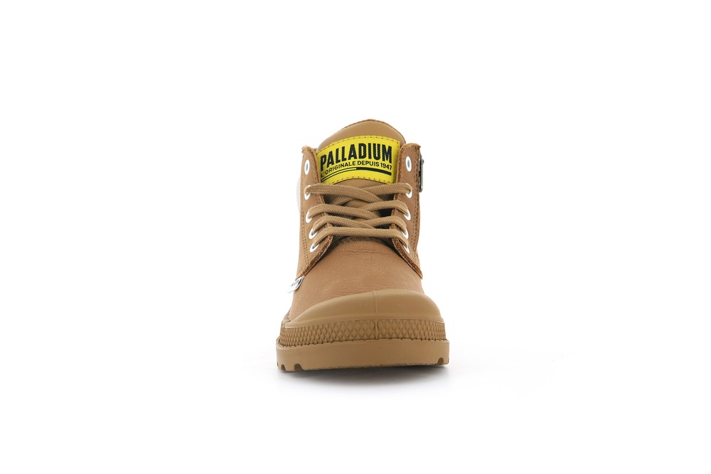 Palladium PAMPA MID LTH ZIP Kids' Boots Brown | Canada-8769