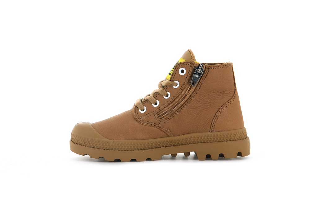 Palladium PAMPA MID LTH ZIP Kids' Boots Brown | Canada-8769