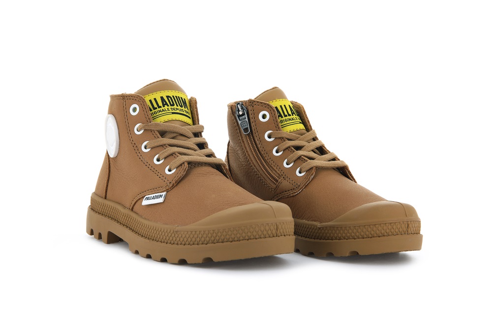 Palladium PAMPA MID LTH ZIP Kids' Boots Brown | Canada-8769