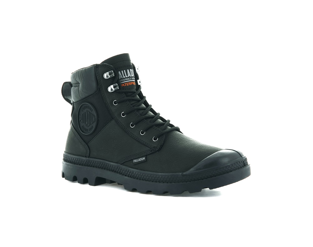 Palladium PAMPA SHIELD WP+ LTH Men's Boots Black | Canada-4789