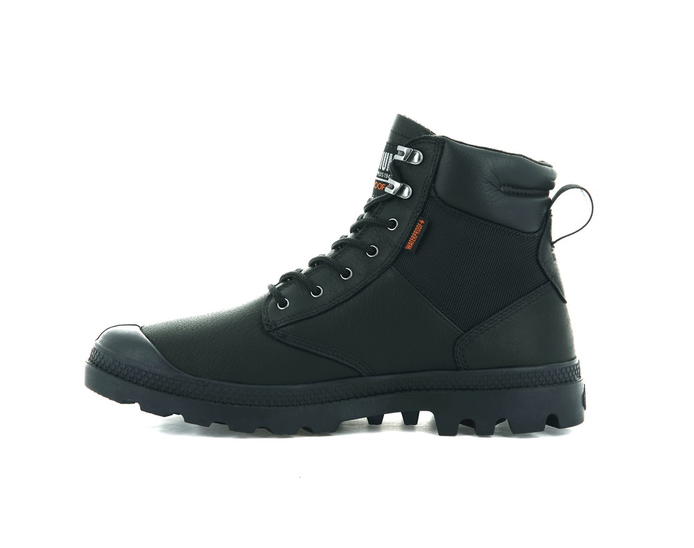 Palladium PAMPA SHIELD WP+ LTH Men's Boots Black | Canada-4789