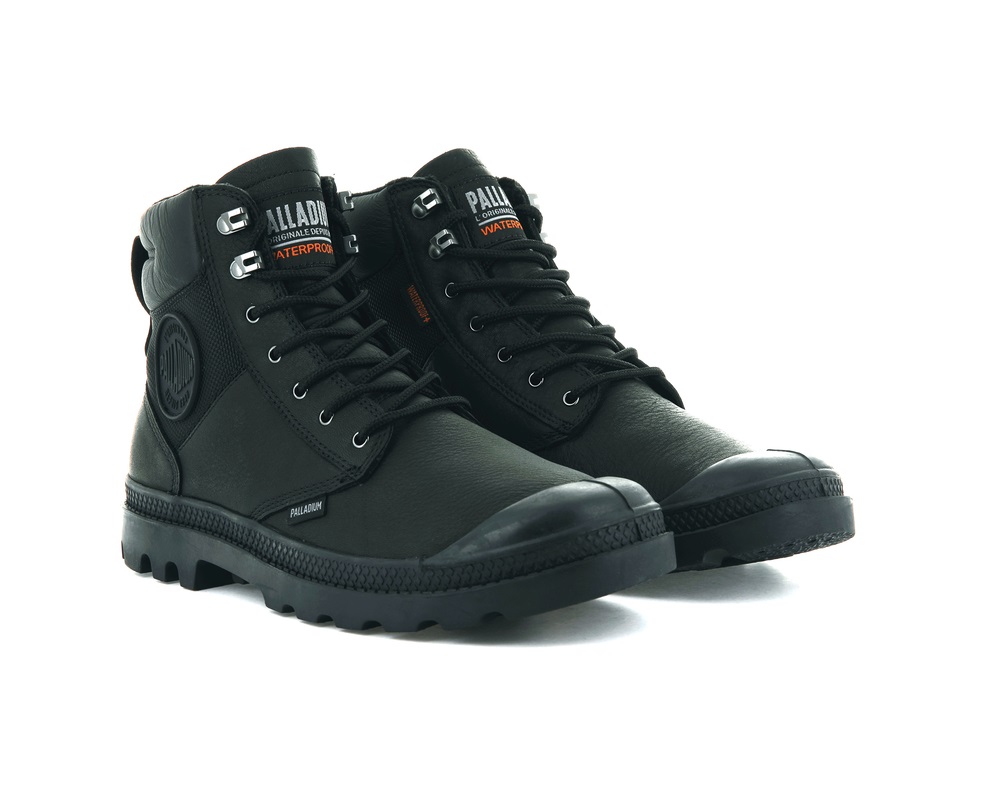 Palladium PAMPA SHIELD WP+ LTH Men's Boots Black | Canada-4789