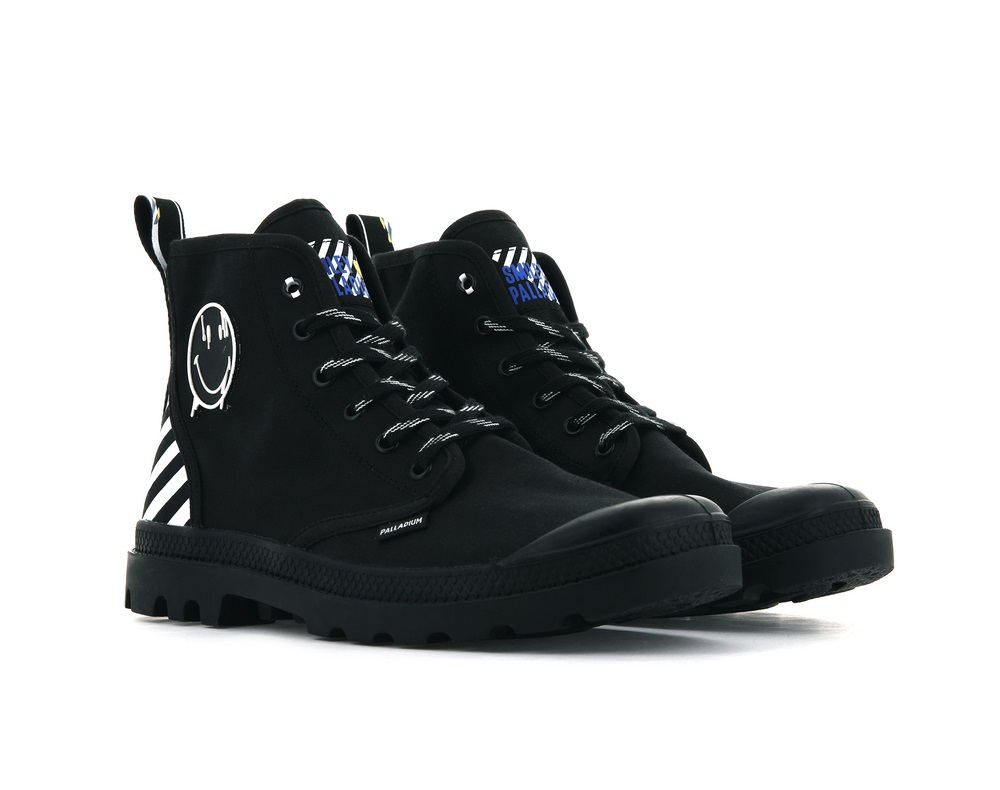 Palladium PAMPA SMILEY DT Men's Boots Black / White | Canada-2175