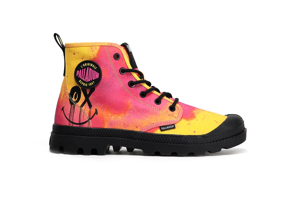 Palladium PAMPA X SMILEY 50 Women\'s Boots Yellow / Pink / Orange | Canada-5429