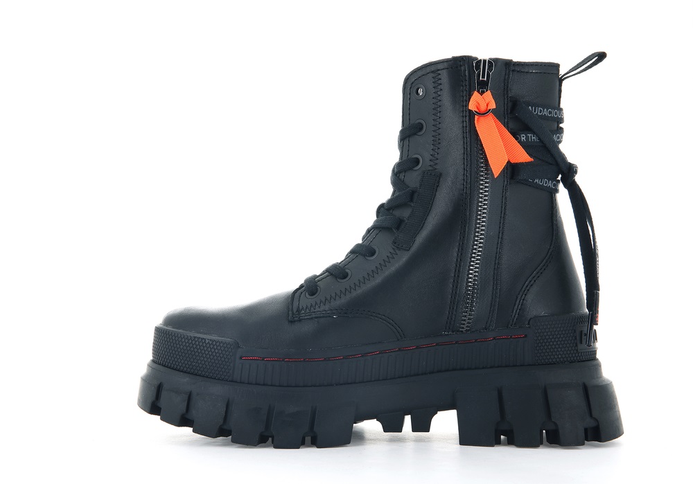Palladium REVOLT BOOT LEATHER Women's Boots Black | Canada-9402