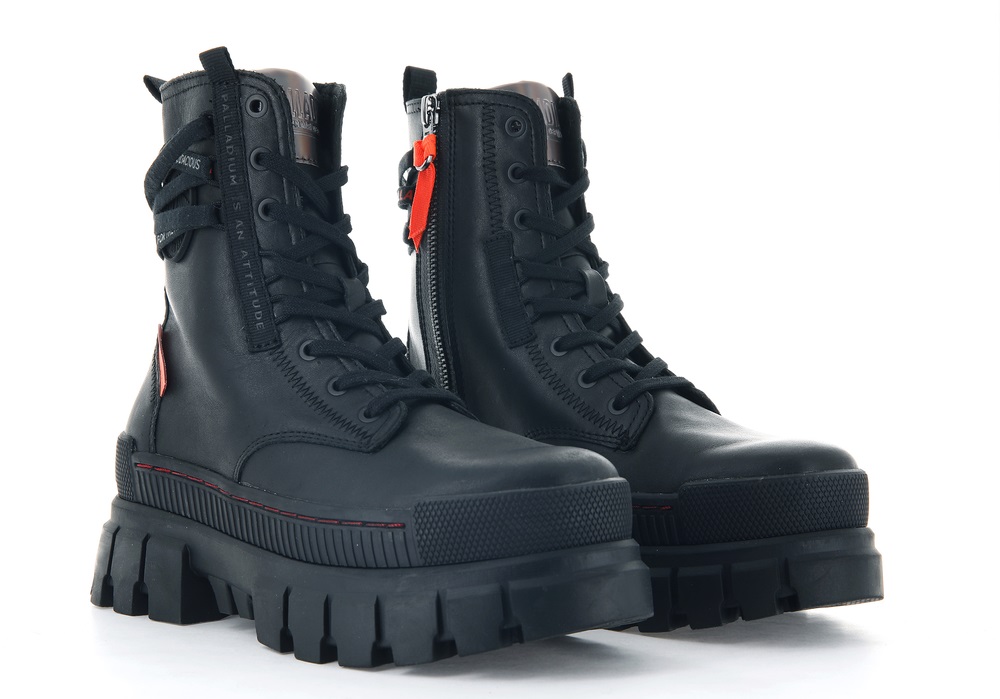Palladium REVOLT BOOT LEATHER Women's Boots Black | Canada-9402
