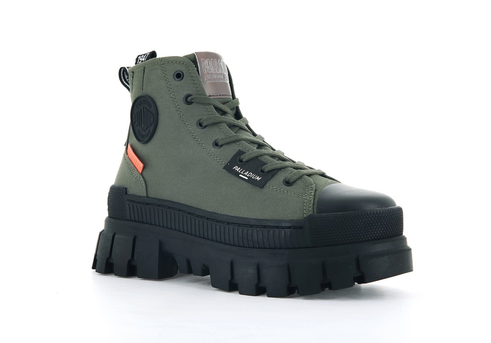Palladium REVOLT HI TX Women's High Top Sneakers Olive | Canada-0745