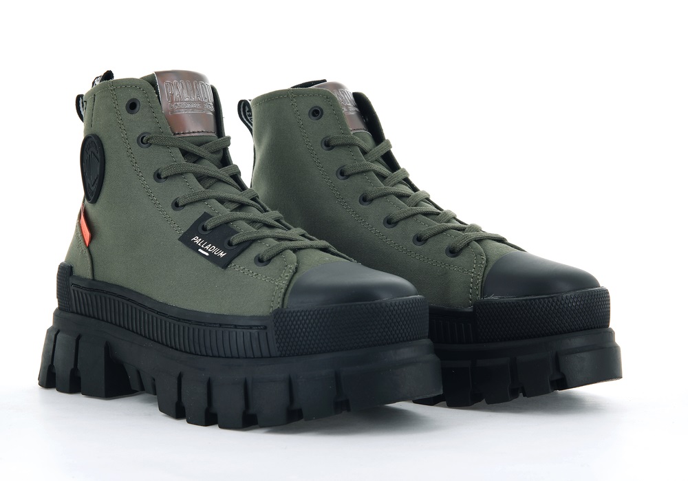 Palladium REVOLT HI TX Women's High Top Sneakers Olive | Canada-0745