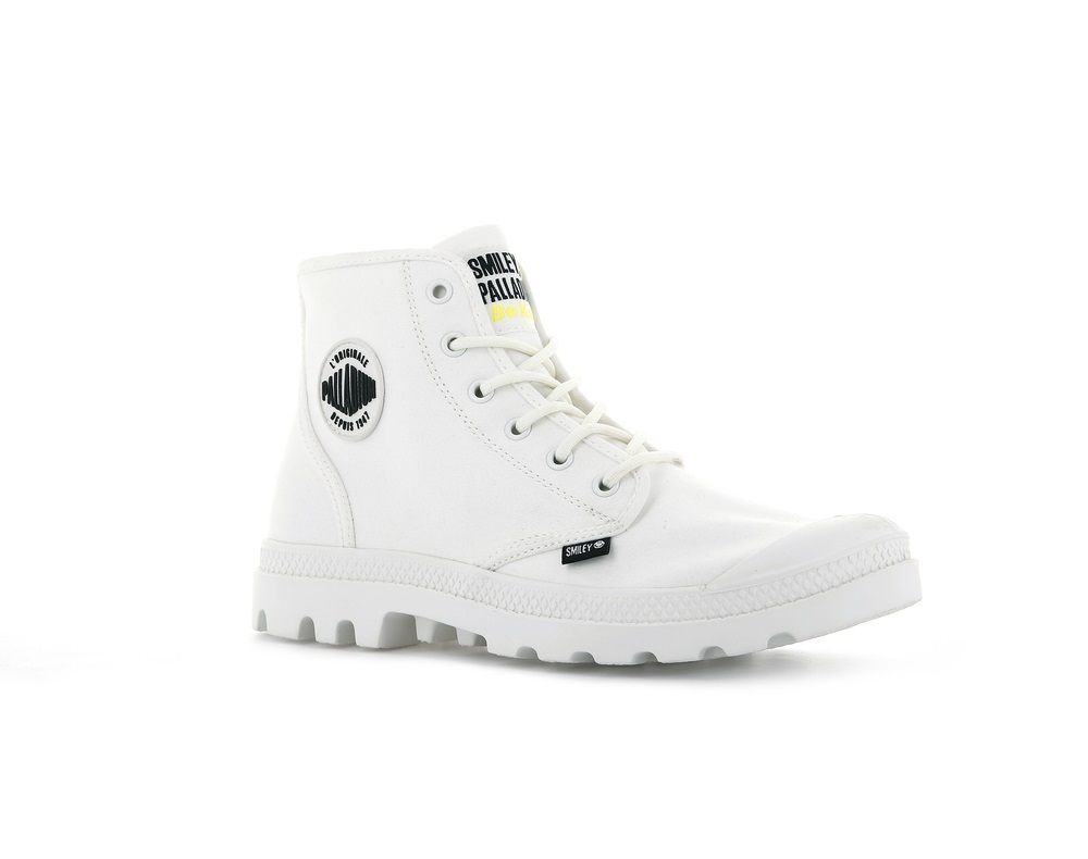 Palladium SMILEY ® PAMPA HI BE KIND Men's Boots White | Canada-4692