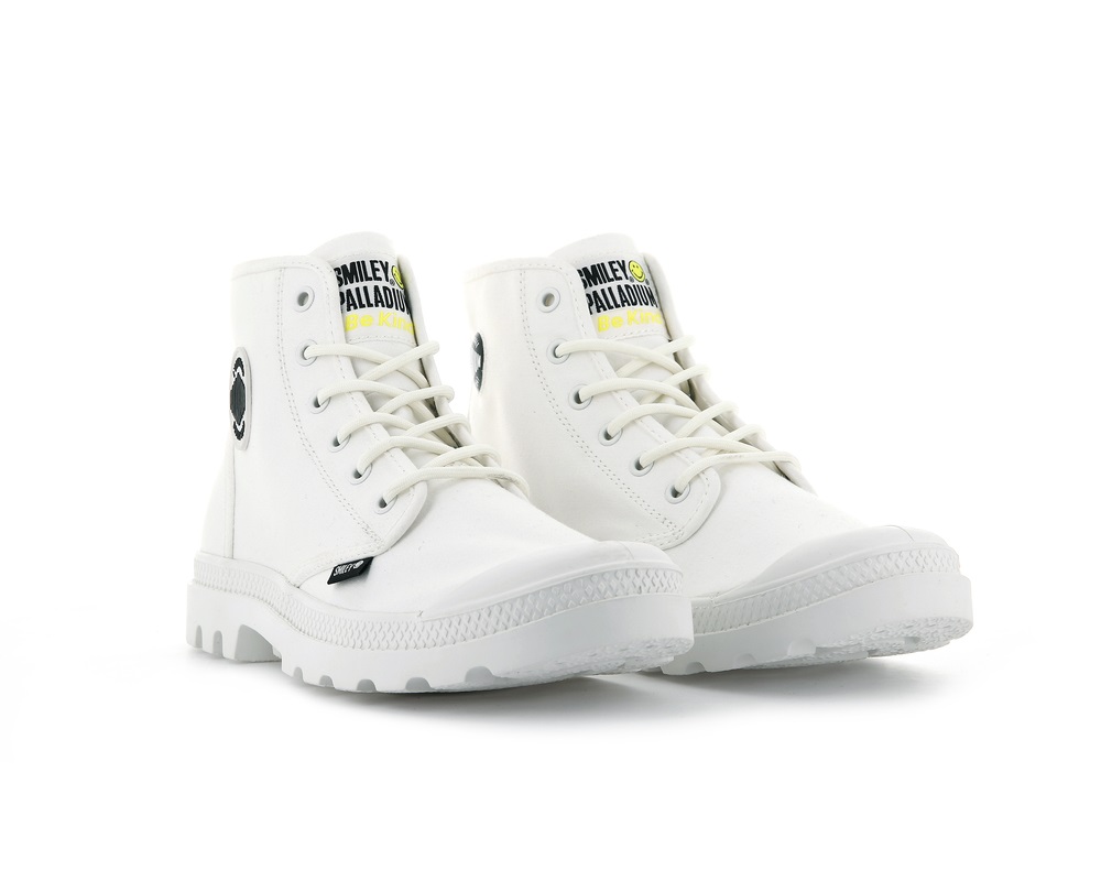 Palladium SMILEY ® PAMPA HI BE KIND Men's Boots White | Canada-4692