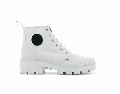 Palladium PALLABASE TWILL Women's Boots White | Canada-9746